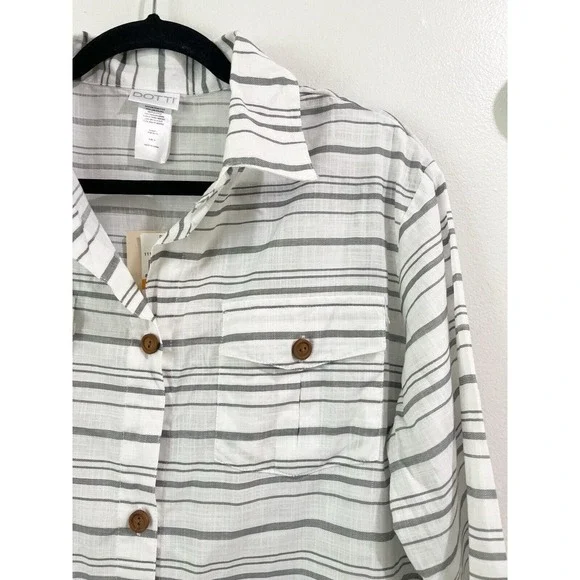 NWT Dotti Baja White Gray Striped Cotton Button Up Dress Swim Cover-up Sz Small - Picture 5 of 9